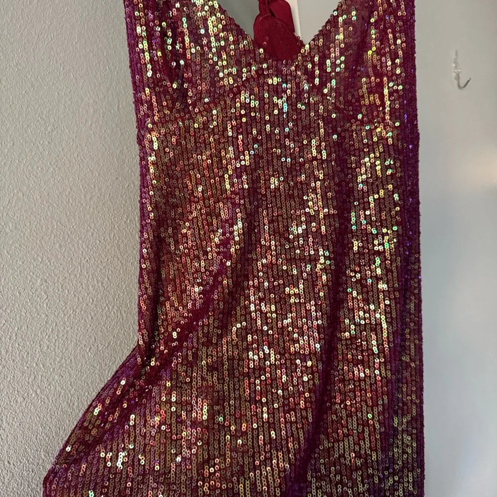 Free People  Gold Dust mini Burgundy Dress - Picture 5 of 7